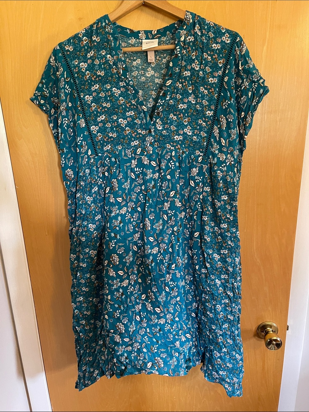 Knox Rose Large Teal Floral Flutter sleeve Dress L with pockets